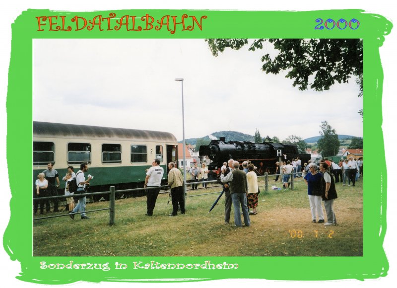 Abschied von der Feldabahn. Dampfsonderzug in  Kaltennordheim 1990. Inzqwischen ist hier kein Zugverkehr mehr m�glich. Es herrschte damals gro�er Andrang wie sonst nie im Planverkehr.