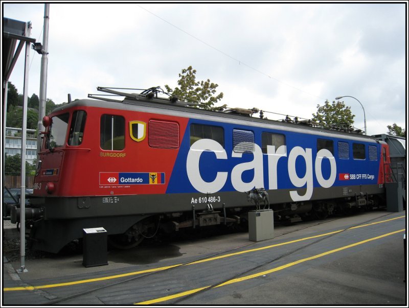 Ae 610 486 von SBB Cargo in einer Sonderausstellung im Verkehrshaus der Schweiz in Luzern, aufgenommen am 21.07.2007.