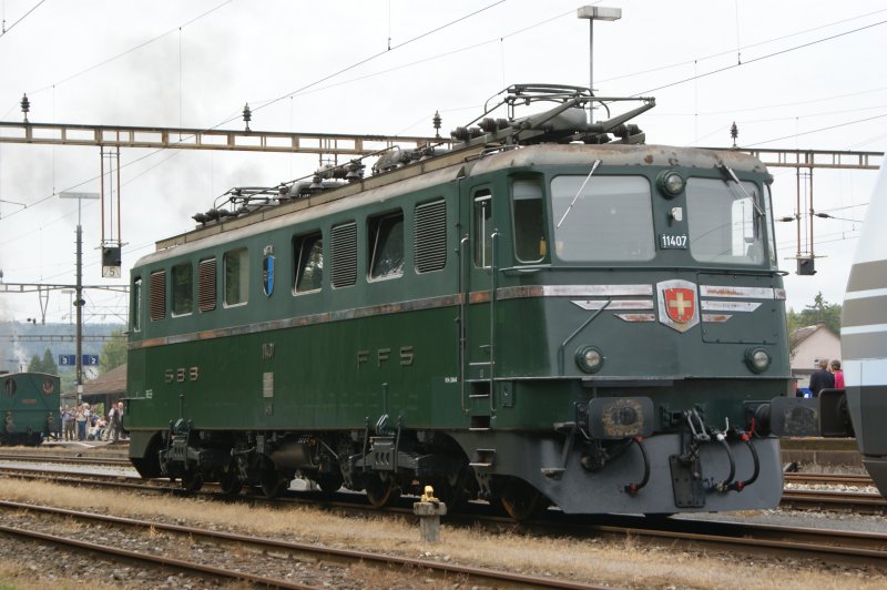 Ae 6/6 Aargau 11407 abgestellt in Koblenz anlsslich der 150 Jahrfeier Turgi - Koblenz - Waldshut am 22.08.2009.