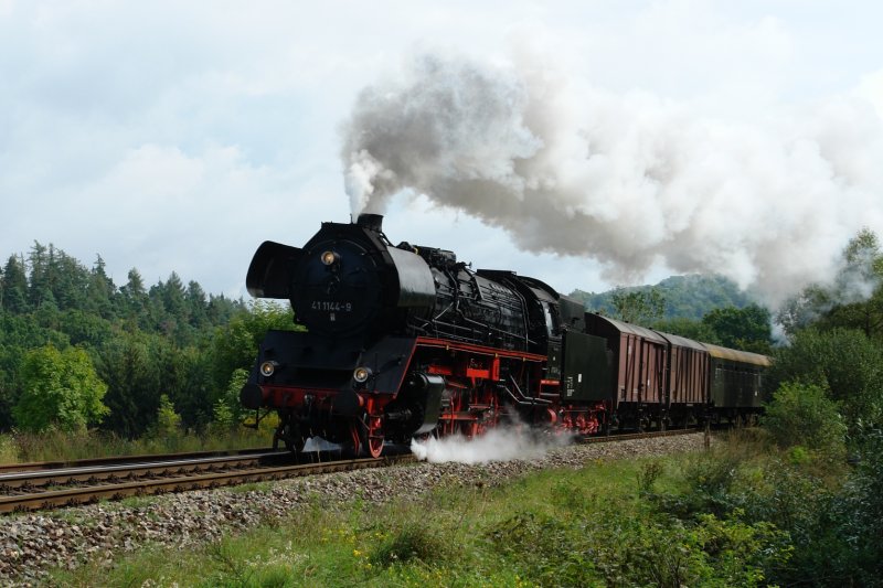 Als Beweisfoto dafr, dass die Eisenacher 41 1144 doch einen Personenzug am Haken hatte, habe ich diese Aufnahme hier eingestellt. Aufgenommen kurz hinter Eisenach am 01.09.07.