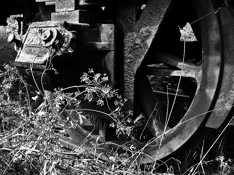 altes Eisen - kann man wohl sagen, Speichenrad eines alten Gterwagens in Darmstadt-Kranichstein
