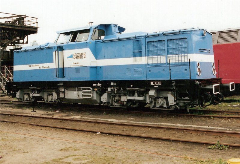 Am 01.06.97 zeigt sich die Lok 4 (ex 110 067)der Chemnitzer Stadtwerke nach erfolgter Hauptuntersuchung im BW Chemnitz-Hilbersdorf der ffentlichkeit.