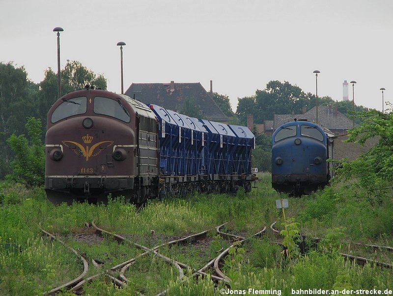 Am 02.06.07 ruhte unter anderem die rote NoHAB Lokomotive mit Krone auf den mittlerweile vergrasten Gleisen im Bahnhof Haldensleben. 