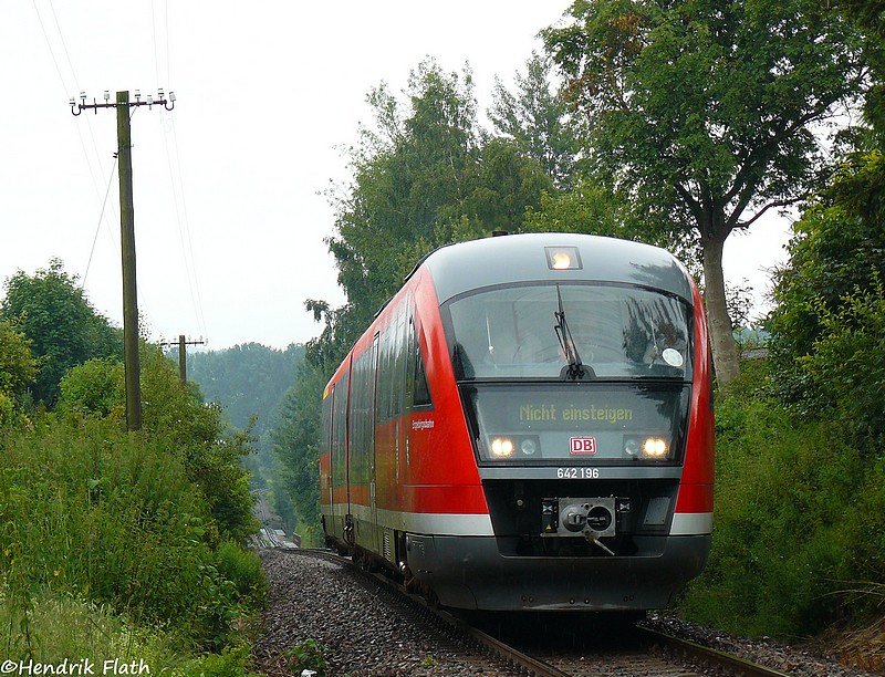 Am 04.07.2009 verkehrt 642 196 als Charterfahrt von Chemnitz nach Schlettau. Aufgenommen in der Ortslage von Schlettau.