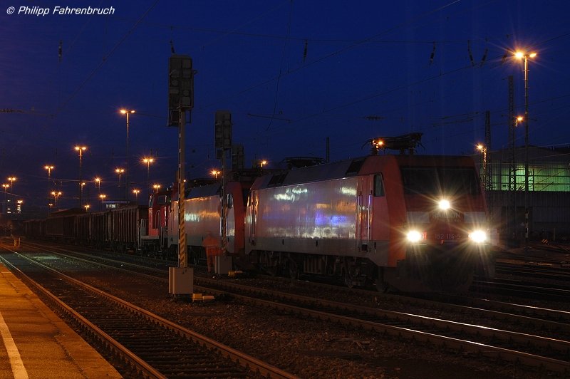 Am 05.12.07 konnte man vor FZT 56080 von Aalen nach Stuttgart-Hafen drei Maschinen beobachten: 152 114-5, 152 109-5 & 363 139-7. Die V 60 lief zu berfhrungszwecken kalt hinter den beiden Drehstromern mit.
