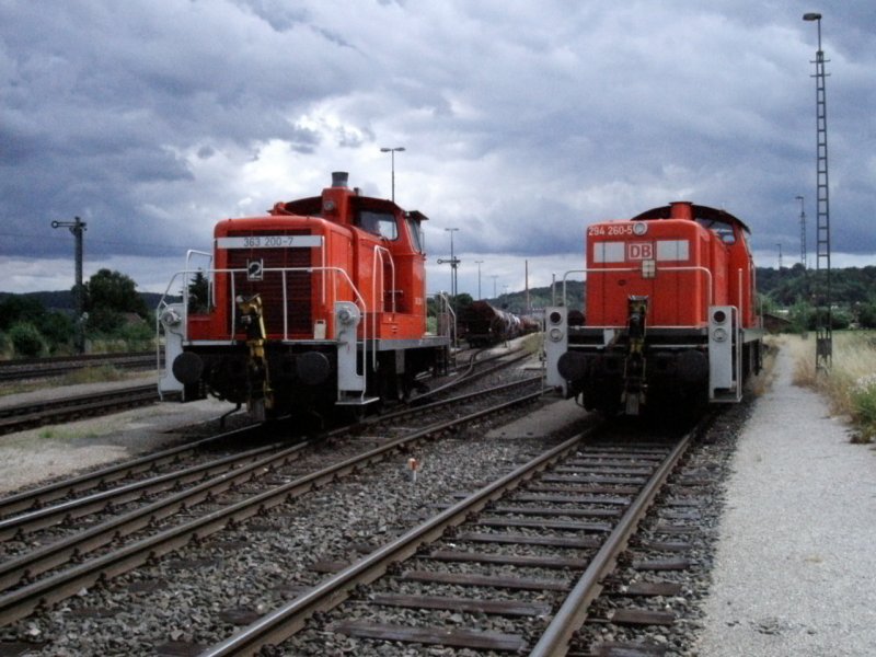 Am 10.07 2004 stehen im ehemaligen Rangierbahnhof Luitpoldhtte 363 200 und 294 260 nebeneinander. 