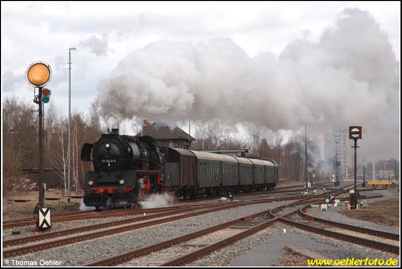 Am 22.03.08 dampft 50 3648 mit dem Sonderzug des SEM Chemnitz durch den Gterbahnhof Chemnitz-Sd. Ziel der Osterfahrt war Schlettau im Erzgebirge.