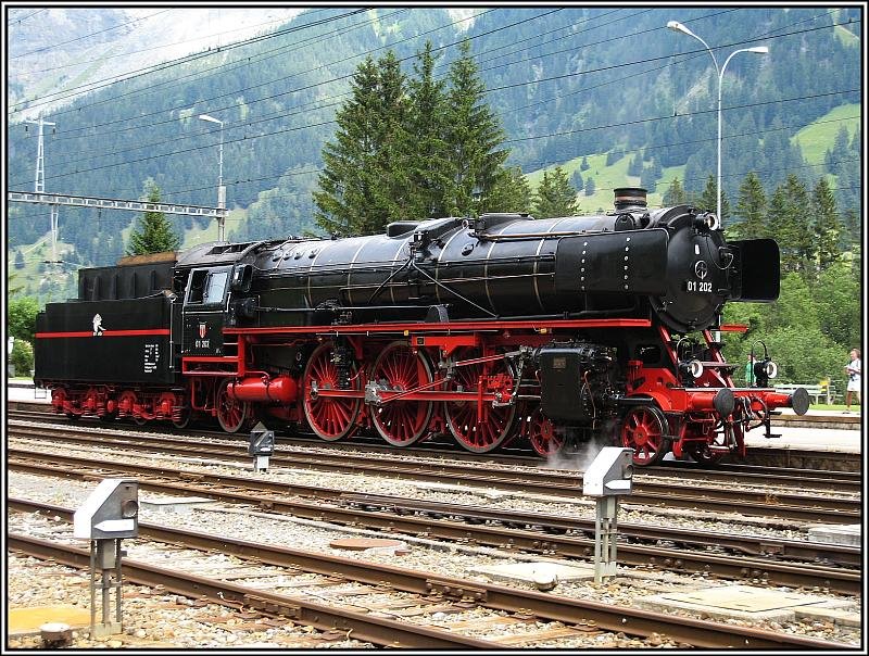 Am 27.07.2008 war 01 202 zusammen mit der Re 485 007 der BLS im Bahnhof von Kandersteg zu Gast. 01 202 machte im Verlauf dieses Aufenthalts auch alleine ein paar Anfahrten auf den Bahnhof. 
