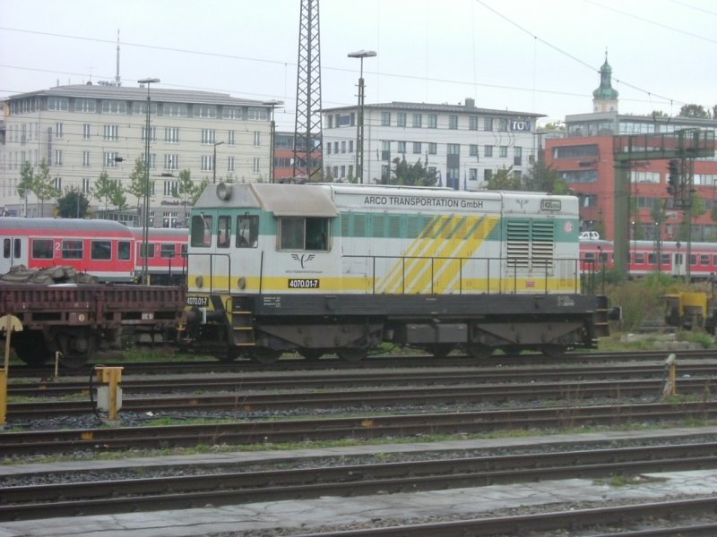 Am 27.09.2005 stand 4070.01-7, eine ehemalige T435 0554, von Arco-Transportation in Regensburg.