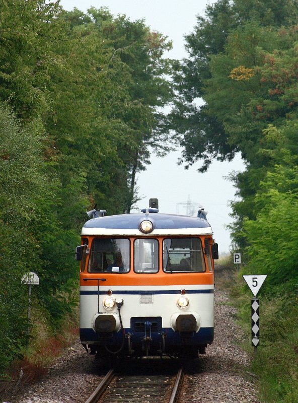 Am 29. August 2008 erreicht der MAN VT 9 der SWEG Waibstadt als SWE 70774 (Hffenhardt - Neckarbischofsheim Nord) Siegelsbach.