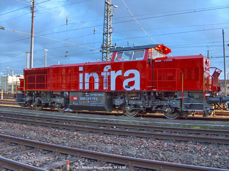 Am 843 003-5 fr Infrastruktur abgestellt am 29.12.03 in Basel Bad Bf