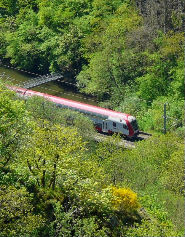 Am Pfingstmontag findet alljhrlich in Wiltz ein Ginsterumzug statt und fr die vielen Besucher wird ein Sonderzug eingesetzt. Hier befhrt er die Strecke kurz vor dem Tunnel  Hockslay  kurz vor Kautenbach. 12.05.08