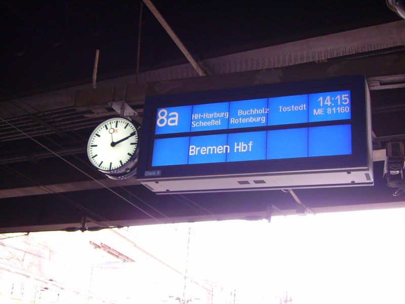 Anzeigetafel des Hamburger Hbf. 10.03.07