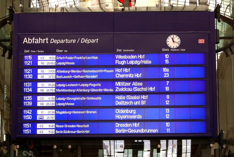Anzeigetafel im Leipziger Hbf. Zu sehen am 15.08.2009
