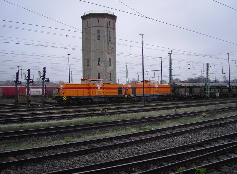 ArcelorMittal 292 065-9 und 292 062-8 am 10.04.2008 im Bahnhof Guben 
