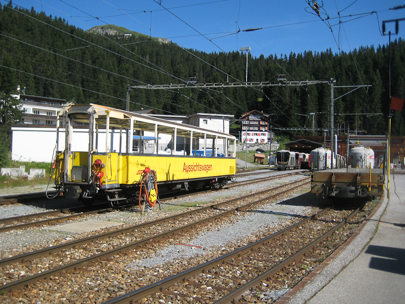 Arosa ist Endpunkt der 1914 erffneten Chur-Arosa-Linie. Hier sieht man den hinteren Teil des Bahnhofs. 19. August 2009.