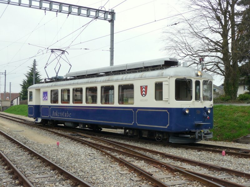 asm / Linie BTI - Triebwagen Bre 4/4 516 im Bahnhofsareal von Tuffelen am 31.03.2009