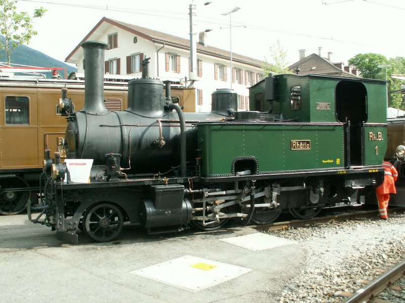 Auch die G 3/4 Nr.1  Rhtia  war an der Bahnhof Erffnungsfeier
mit dabei.Bald wird auch ihre Schwester,die G 3/4 Nr.11  Heidi  wieder betriebsfhig sein! Chur 25.05.08