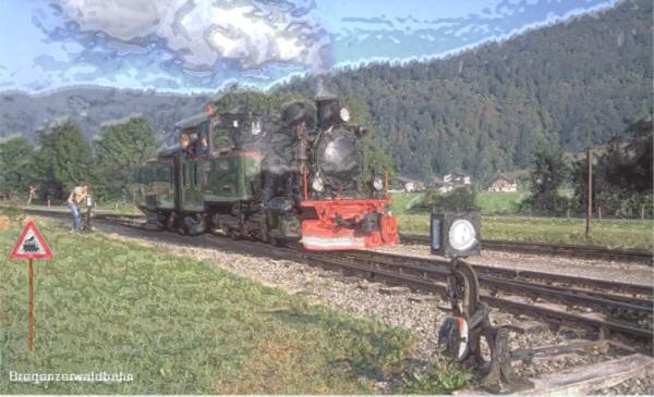 Auf der  Bregenzerwald Bahn (BWB)bei Bezau (Mit der  Seidensticker Lok ,die aber nicht mehr dort fhrt!)