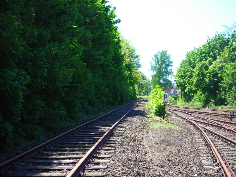 Ausfahrt von Obernkirchen. Das linke Gleis geht zu weiteren verladestellen in Obernkirchen, das rechte geht nach Rinteln