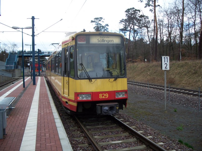 AVG Triebwagen 829 nach Slingen steht am 25.02.2007 in Wrth Badepark.