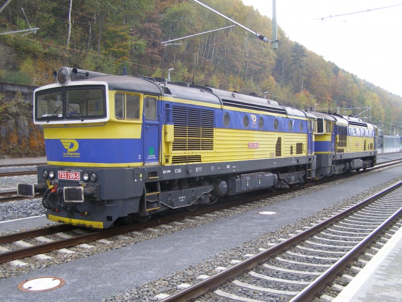 Bahnhof Bad Schandau am 24.10.2008 zwei Dieslelocks der Tschechichen Bahnen