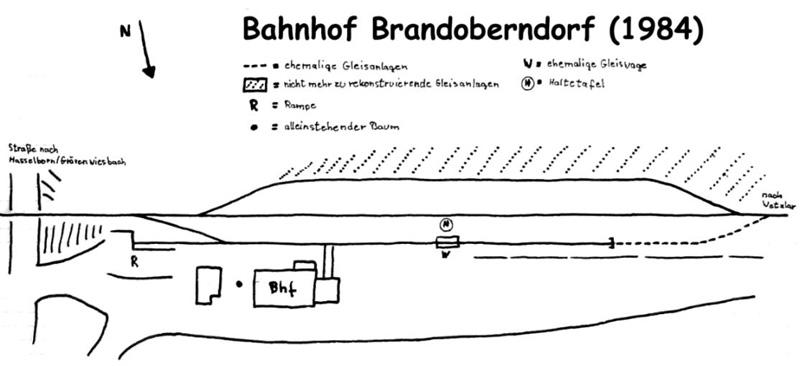 Bahnhof Brandoberndorf - Gleisplanskizze, 1. Hlfte der 1980iger Jahre.