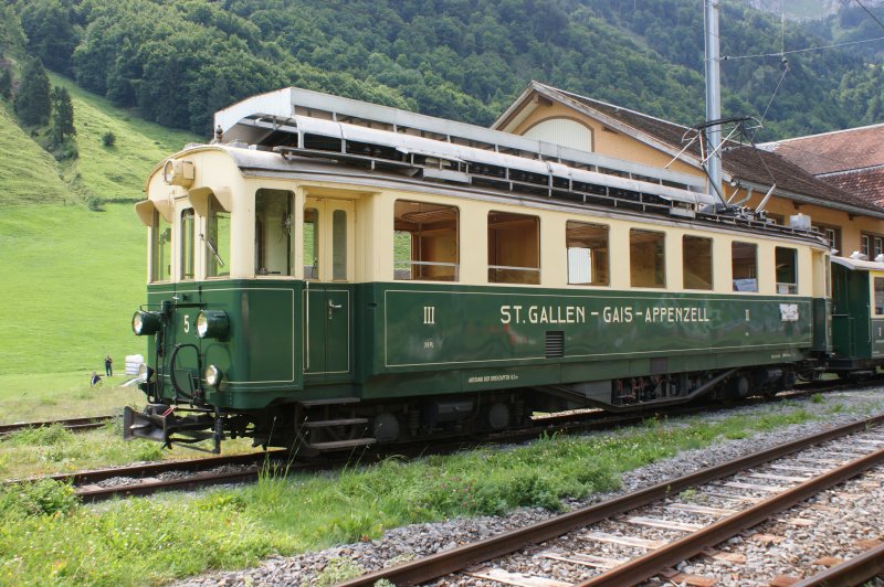 BCFeh 4/4 Nr 5 Der Appenzeller Bahnen im Bahnhof Wasserauen am 17.08.2008. 
Erbauer SLM/SIG/BBC / 1931 / 1500V DC / 1000 mm / 440 kW / 40.0 t / 
Ad. 40 km/h / Z. 24 km/h