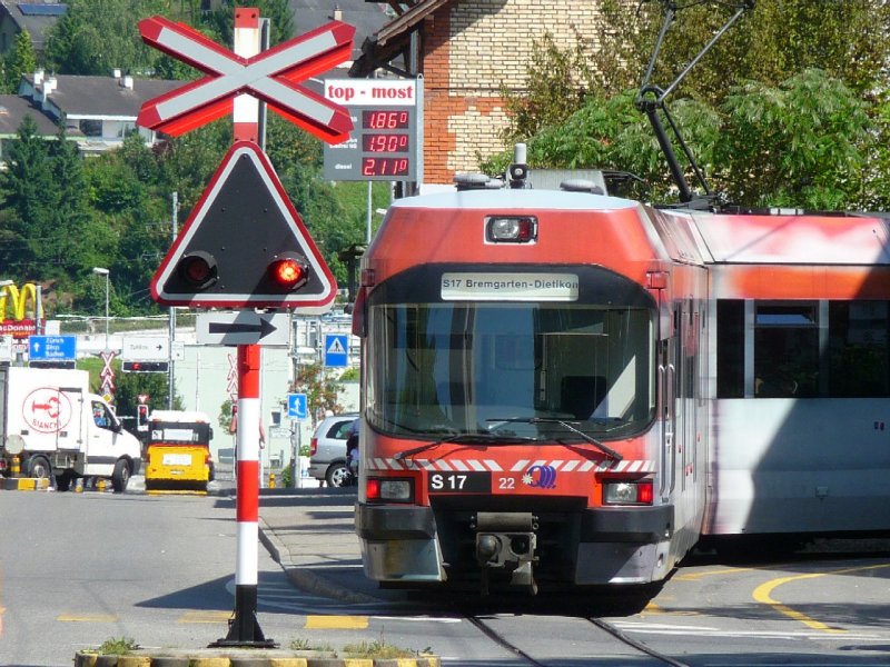 BD - Nachschuss vom Triebwagen Be 4/8 22 in Bremgarten am 05.09.2008
