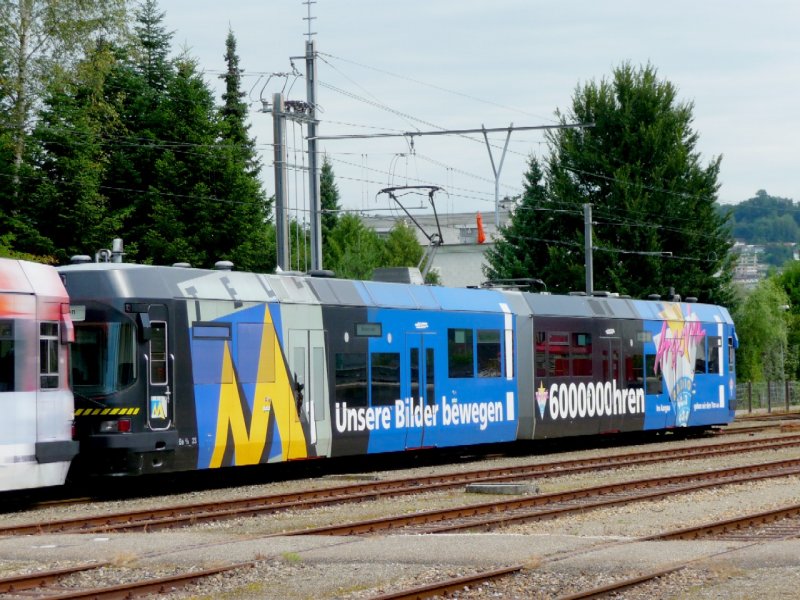 BD - Triebwagen Be 4/8 23 mit Werbung im Bahnhof von Bremgarten West am 05.09.2008