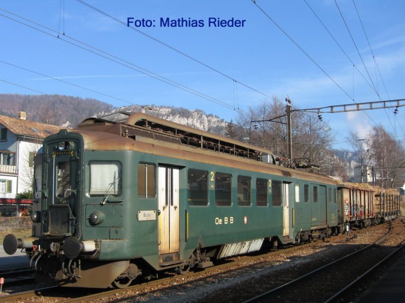 BDe 4/4 651 mit Gterwagen bereit fr den Gterverkehr am Montag in Balsthal Abgestellt am 10.Feb.08
