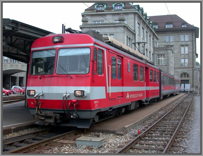 BDeh 4/4 14  Gais  startet im Nebenbahnhof St.Gallen zur Fahrt ber Gais nach Appenzell. (07.05.2007)