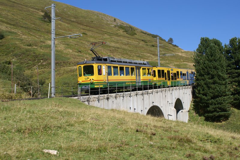 BDhe 4/4 124 fhrt am 6.9.09 mit dem Bt 242 von Kleine Scheidegg Richtung Wengen und Lauterbrunnen.