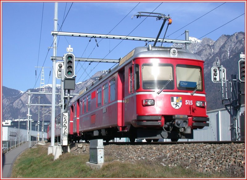 Be 4/4 515 Pendelzug von Thusis nach Chur bei der Einfahrt in Chur West. (12.03.2007)