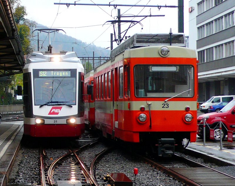 Be 4/8 31 und Be 4/8 23 am 29.10.08 in St. Gallen Nebenbahnhof