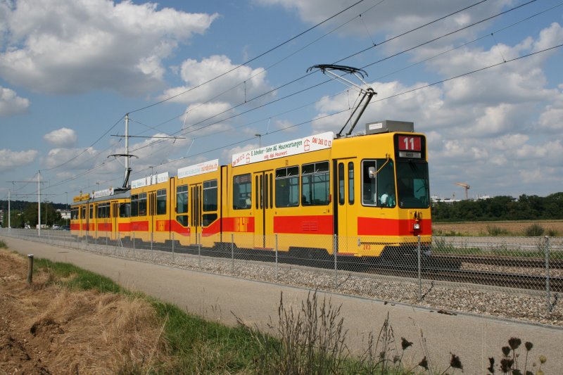 Be 4/8 Nr. 243 der BLT am 22. August 2009 zwischen Reinach und Aesch.