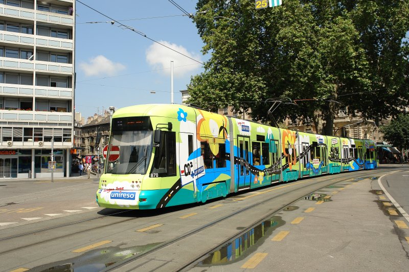 Be 6/8 870 Unireso vers arret place du Cirque Geneve 30 juin 2008