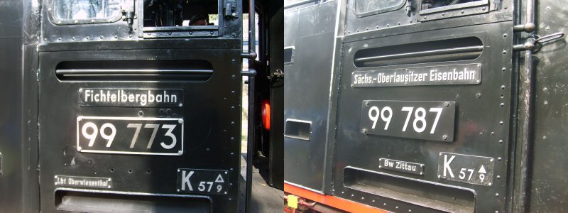 Beide Dampflokomotiven im Einsatz der Rgenschen BderBahn. Aufgenommen am 24.03.2008 im Bahnhof Ghren.