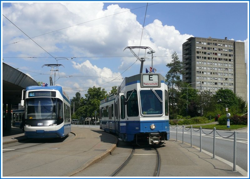 Beim Triemlispital begenen sich ein Fahrschule-Tram 2000 und ein Cobra. (18.06.2008)