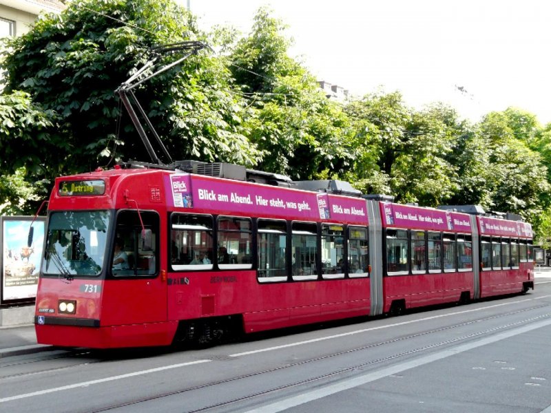 Bern mobil - Be 4/6 731 unterwegs auf der Linie 5 am 05.07.2008