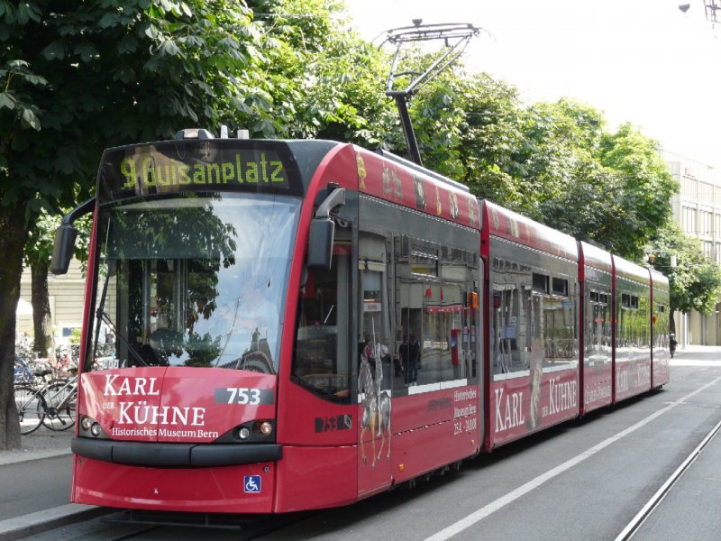 Bern mobil - Be 4/6 753 mit Teilwerbung unterwegs auf der Linie 9 am 05.07.2008