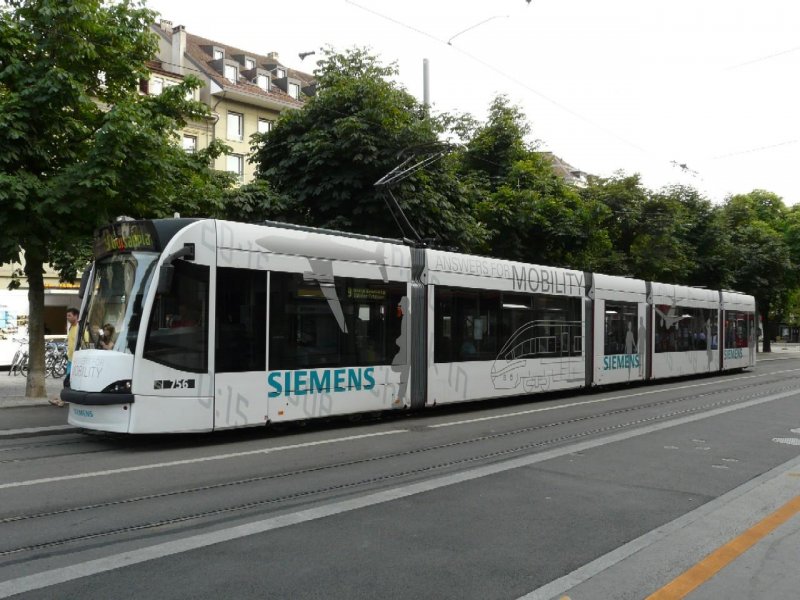 Bern mobil - Be 4/6 756 mit Werbung unterwegs auf der Linie 9 am 05.07.2008