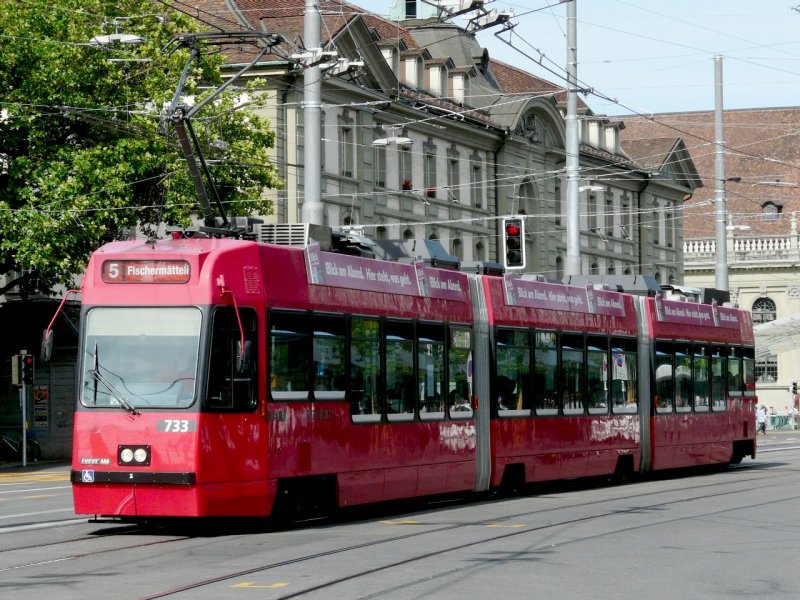Bern mobil - Be 4/6 733 unterwegs auf der Linie 5 am 05.07.2008