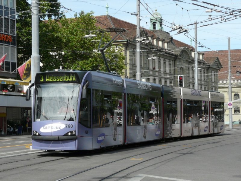Bern mobil - Be 4/6 760 mit Werbung unterwegs auf der Linie 3 am 05.07.2008