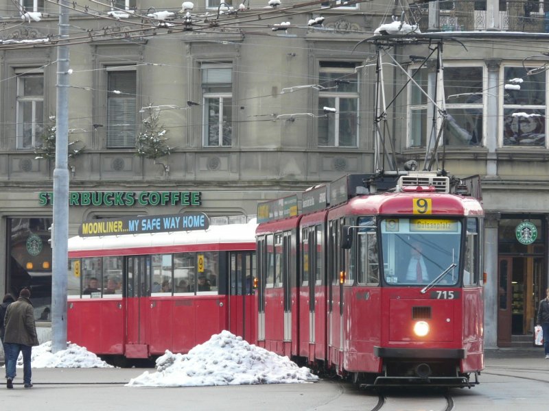 Bern mobil - Be 8/8 715 mit Beiwagen unterwegs auf der Linie 9 am 12.12.2008