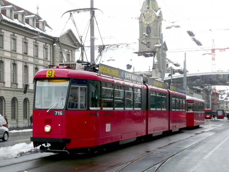 Bern mobil - Be 8/8 716 mit Beiwagen unterwegs auf der Linie 9 am 12.12.2008