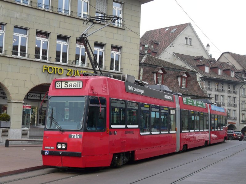 Bern mobil - Tram Be 4/8 736 unterwegs auf der Linie 3 Saali am 03.01.2008