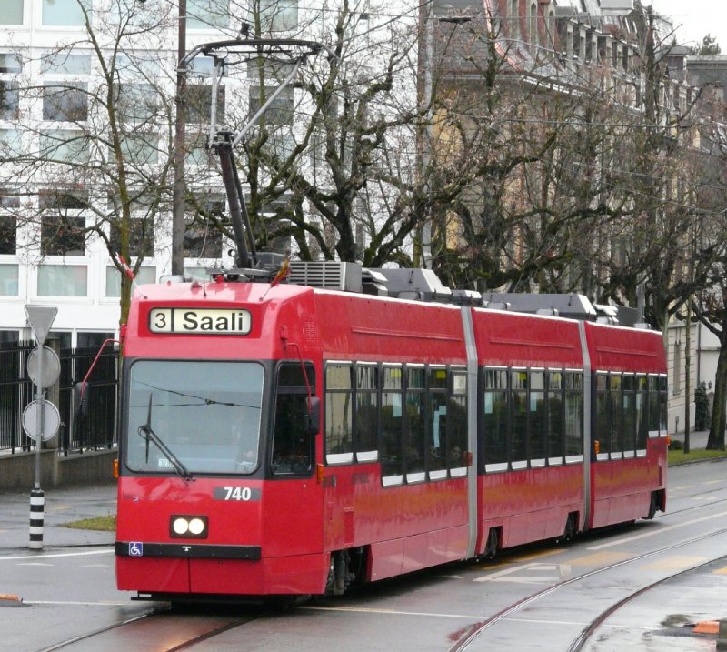 Bern mobil - Tram Be 4/8 740 unterwegs auf der Linie 3 Saali am 03.01.2008
