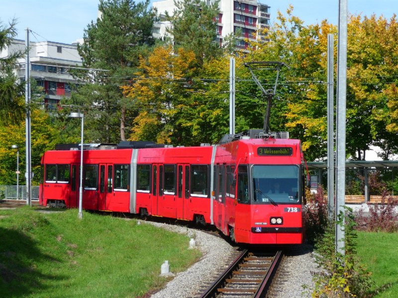 Bern mobil - Tram Be 4/8 738 unterwegs auf der Linie 3 am 05.10.2008