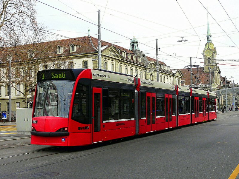 Bern mobil - Tram Be 4/6  757  unterwegs auf der Linie 3 am 28.12.2008